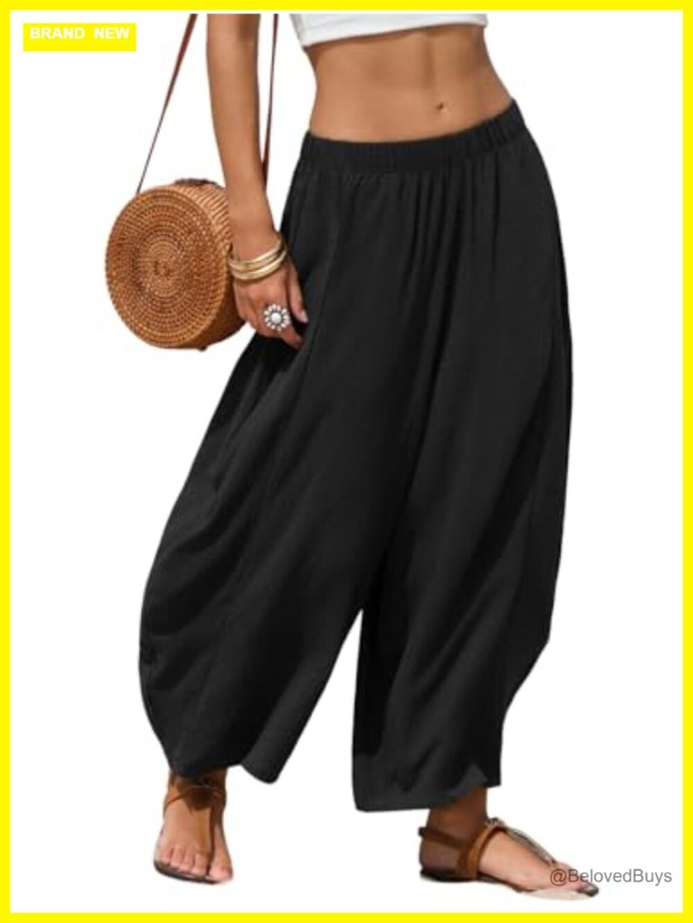 Womens Faux Linen Wide Leg Palazzo Pants Flowy Summer Beach Trousers